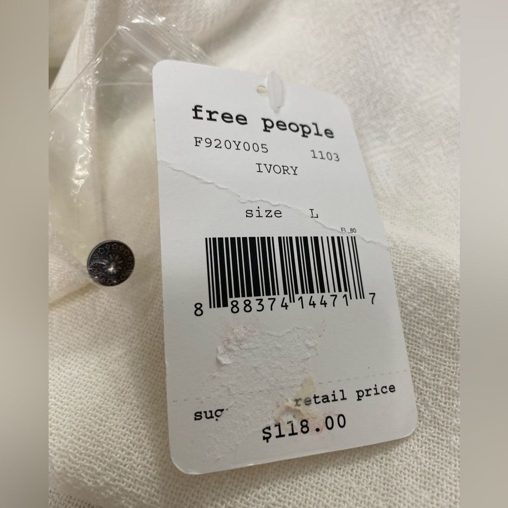 NWT $118 Free People Ivory Button-Front Mini Dress Size Large - Picture 7 of 11